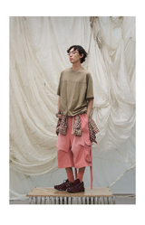Oversized Adjustable Bow Pink-Washed Denim Shorts