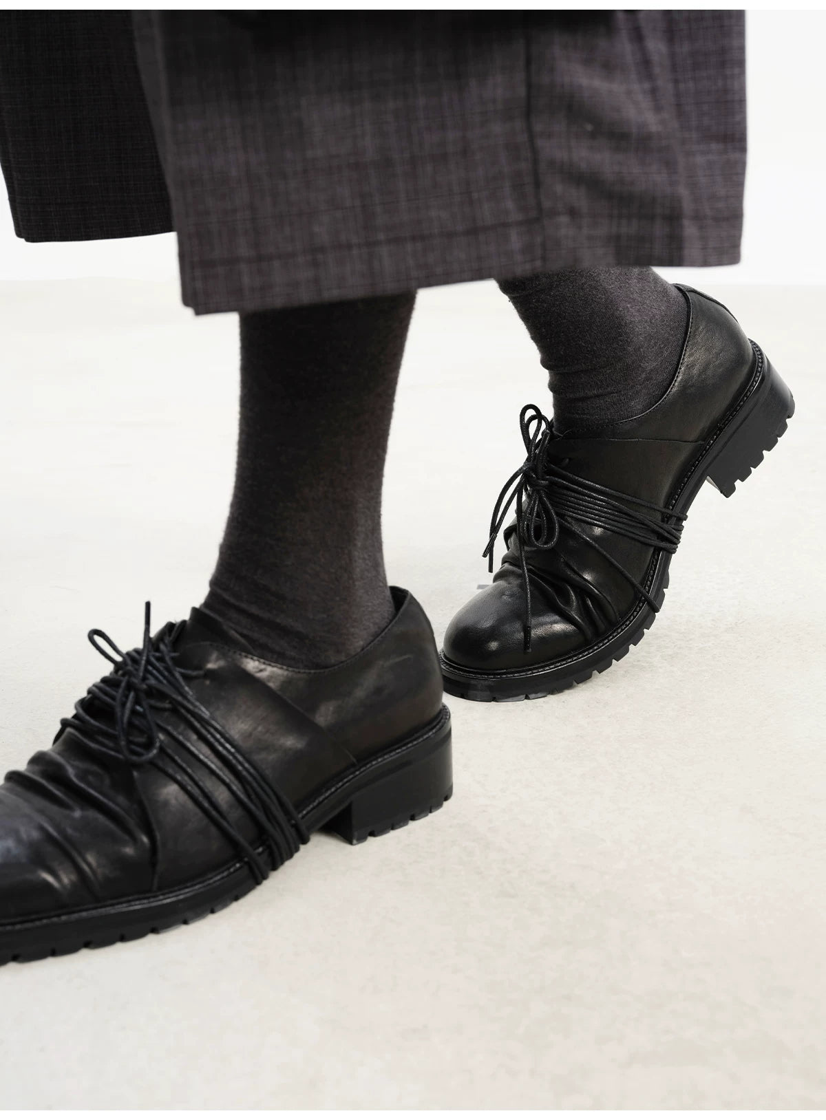 Pleated Strap Horse Lined Derby Shoes