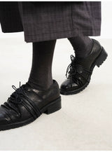 Pleated Strap Horse Lined Derby Shoes