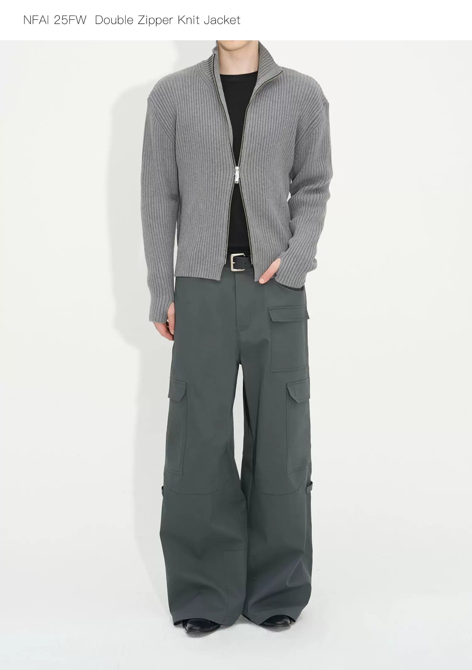 Double Zipper Thick Wool Knitted Jacket