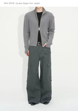 Double Zipper Thick Wool Knitted Jacket