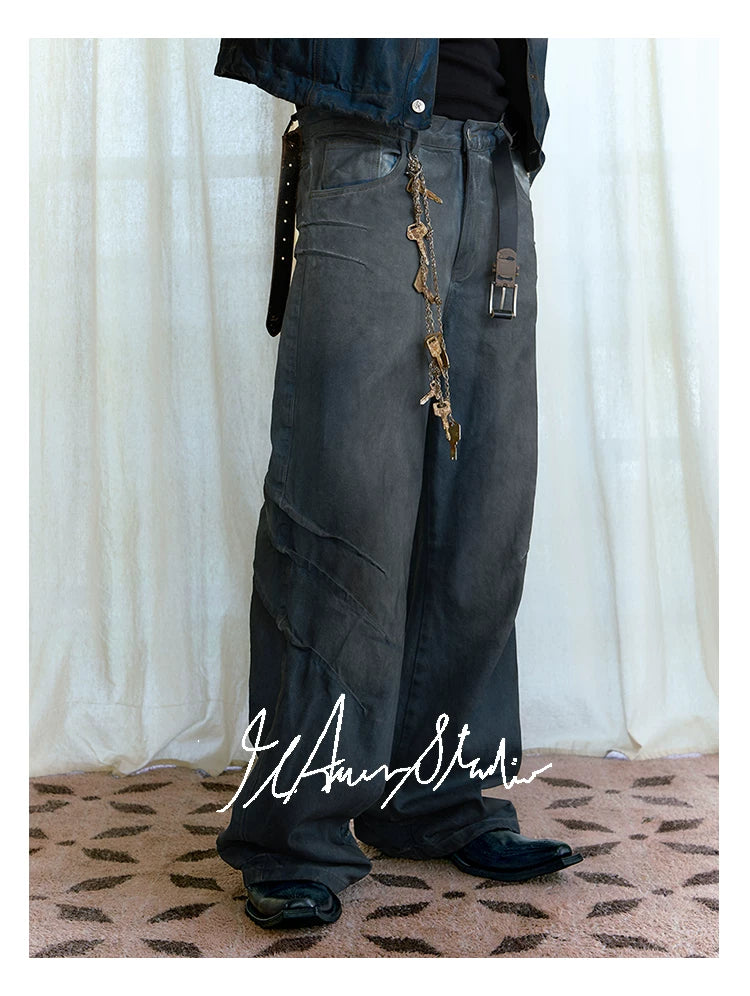 Scratched Washed Jeans With YKK Zipper