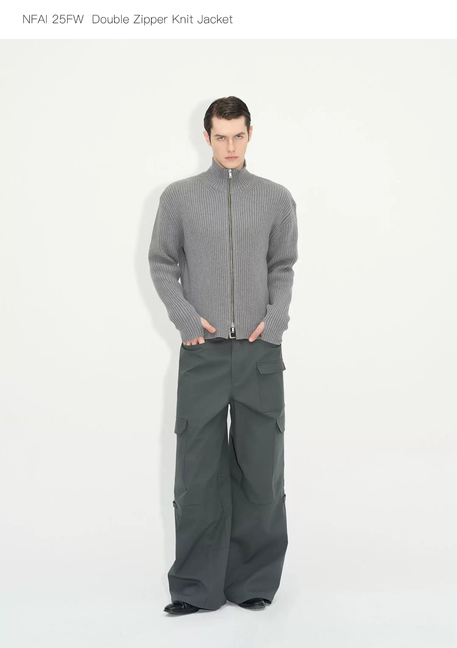 Double Zipper Thick Wool Knitted Jacket