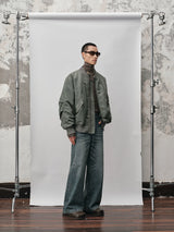 Distressed Whiskered Straight Leg Jeans