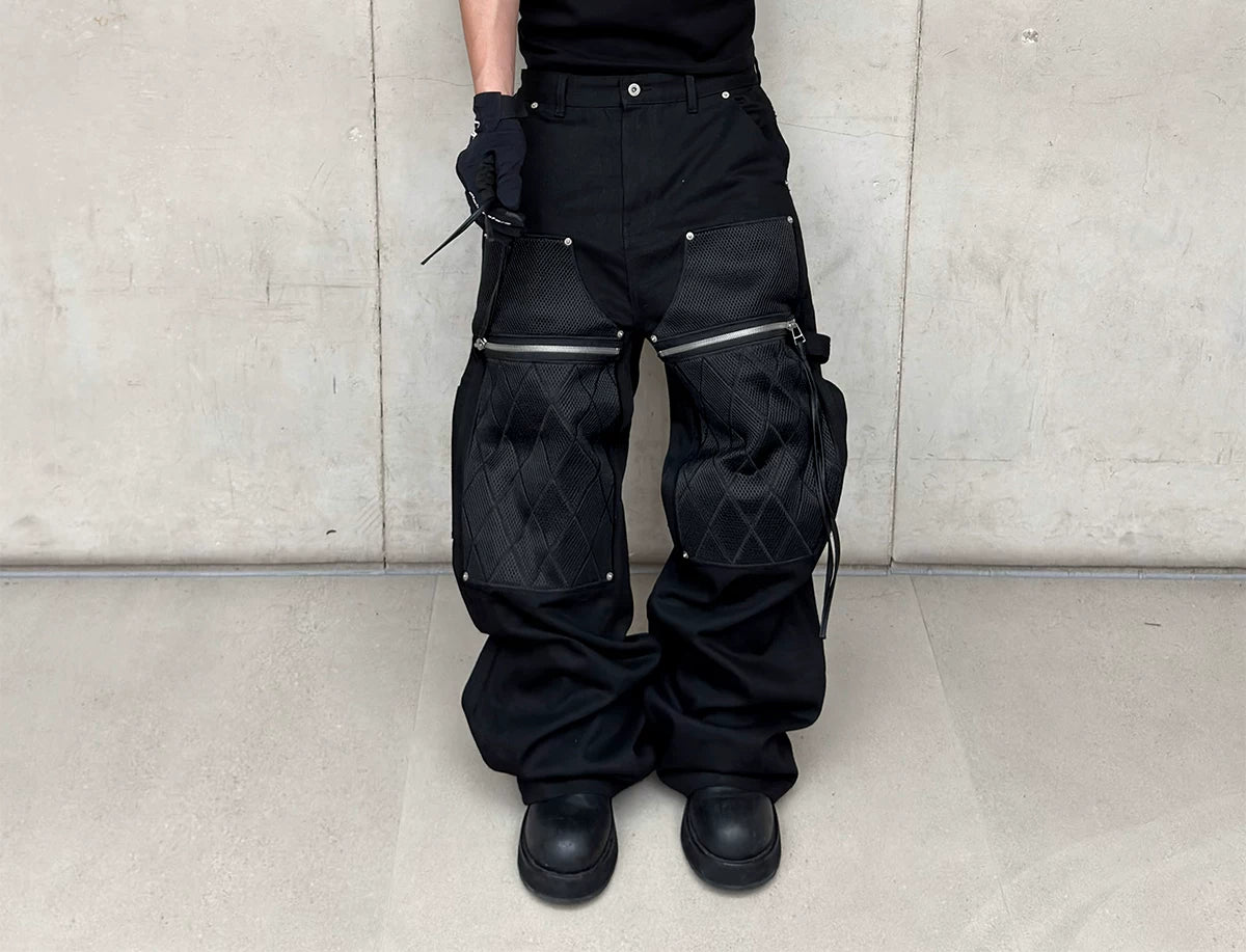 Black Waxed Straight Mesh Cord Jeans