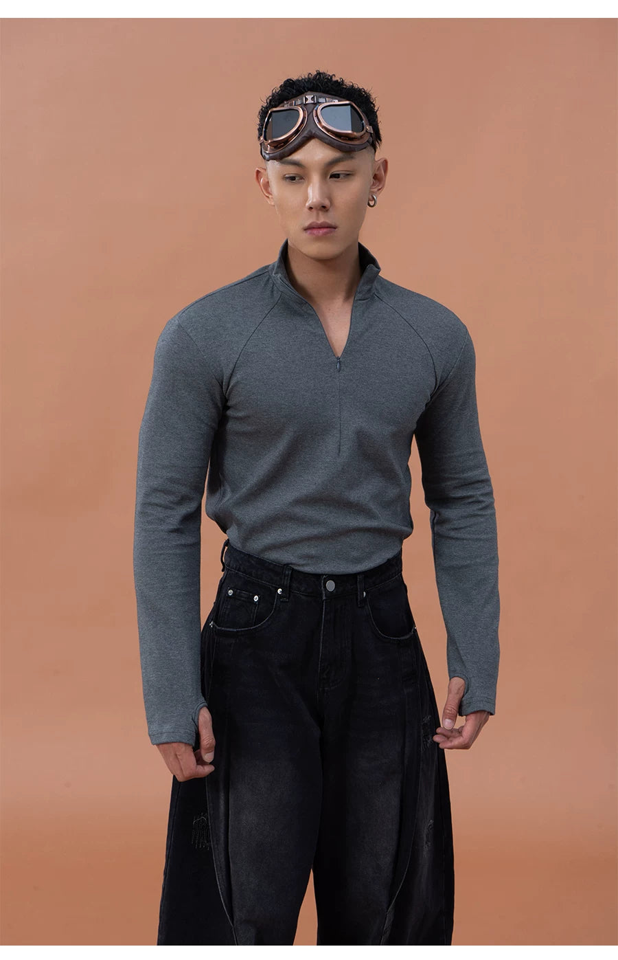 Men's Slim Zip Mock Neck Tee