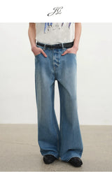 Rigid Washed Blue Straight Relaxed Jeans