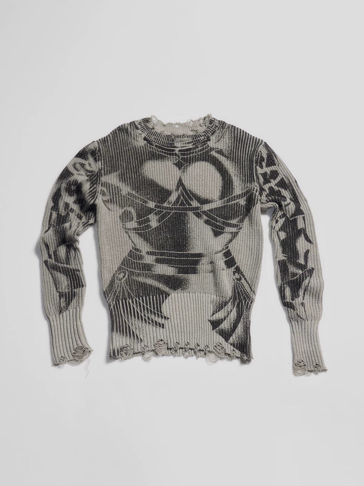 Distressed Knight Armor Print Sweater