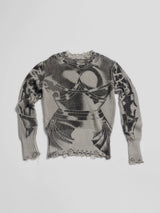 Distressed Knight Armor Print Sweater