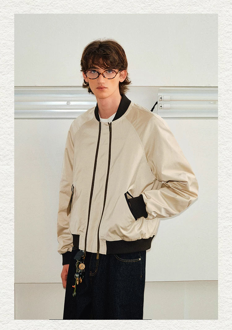 Men's Versatile Dual-Zip Satin-Reflective MA1 Bomber