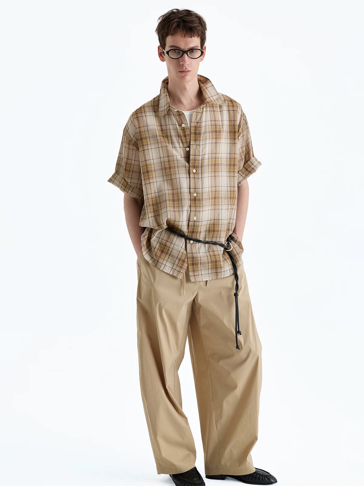 Loose Plaid Cotton Short Sleeve Shirt