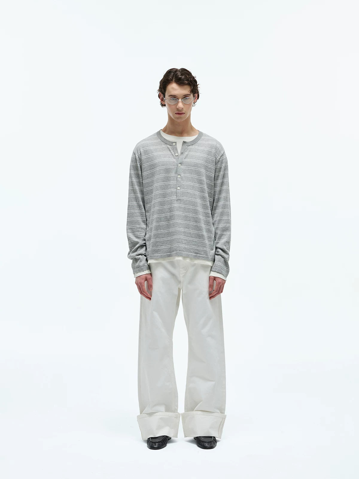 Striped Henley Cotton Cashmere Sweater