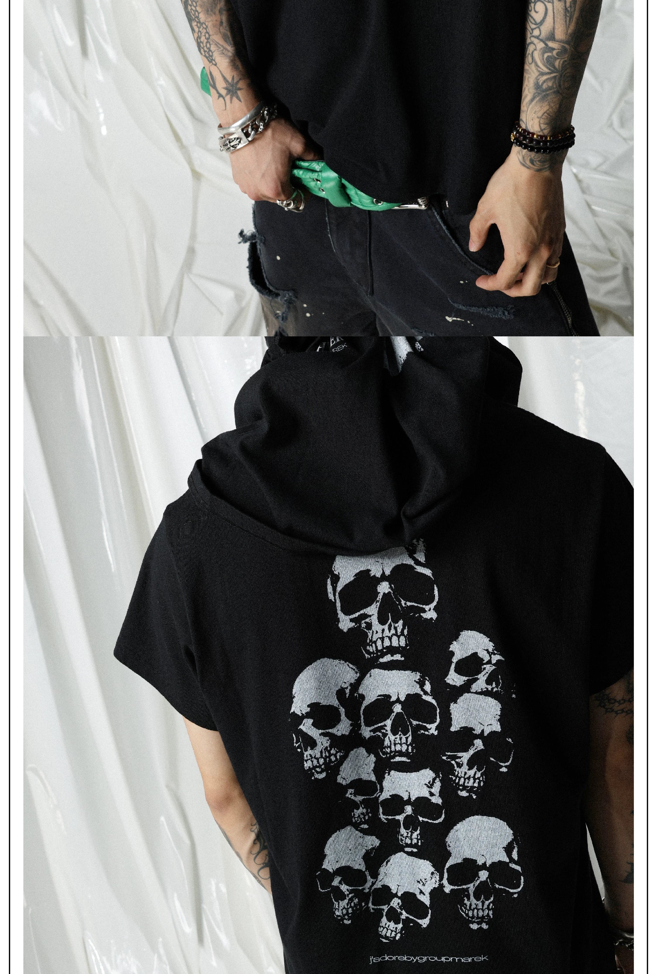 Black Skull Print Pocket Tee