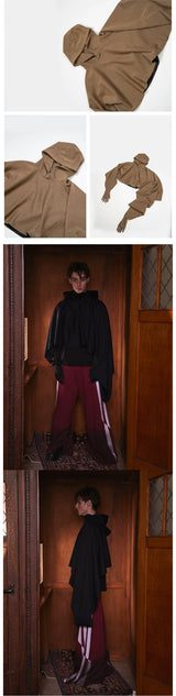Dark Bat-Sleeve Hooded Cloak Coat
