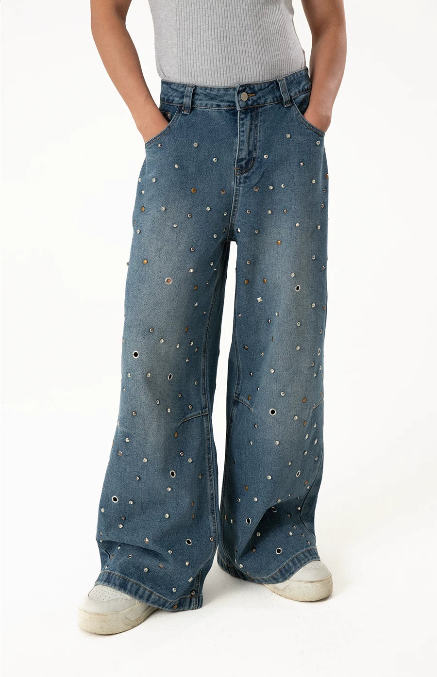 Men's Rhinestone Wide Leg Jeans