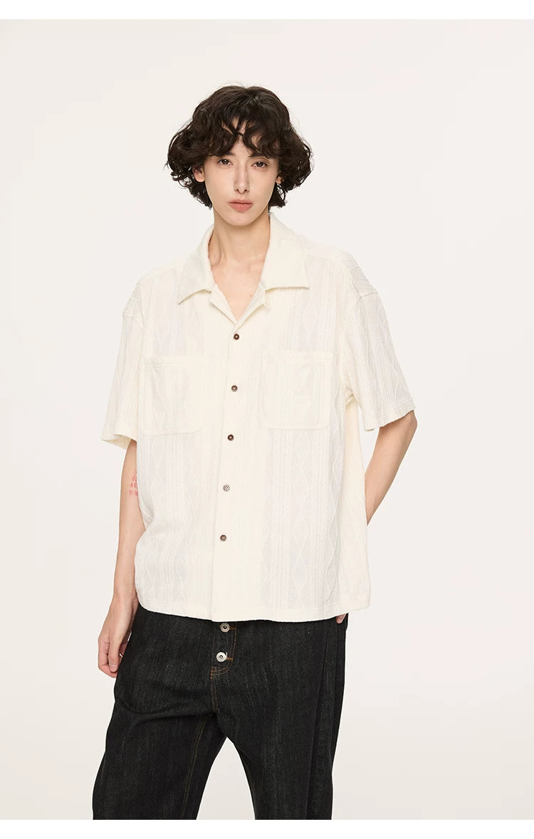 Wooden Button Short Sleeve Knitted Shirt