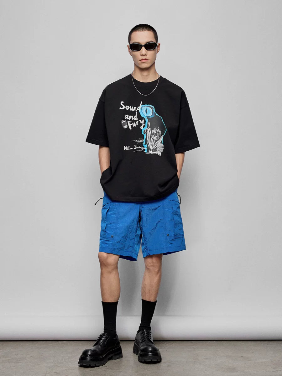 Pleated Metal Nylon Tech Cargo Shorts
