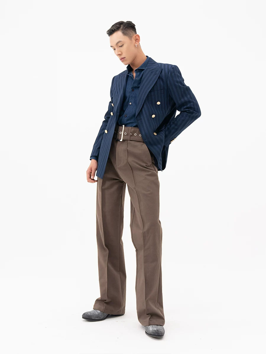 Men's Slim Striped Navy Blazer
