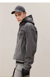 Men's Washed Frayed Collared Denim Jacket