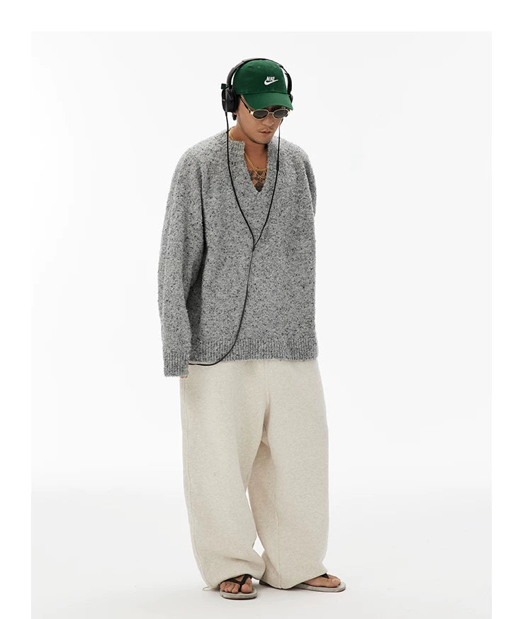 Unisex Grey V-Neck Boucle Sweater