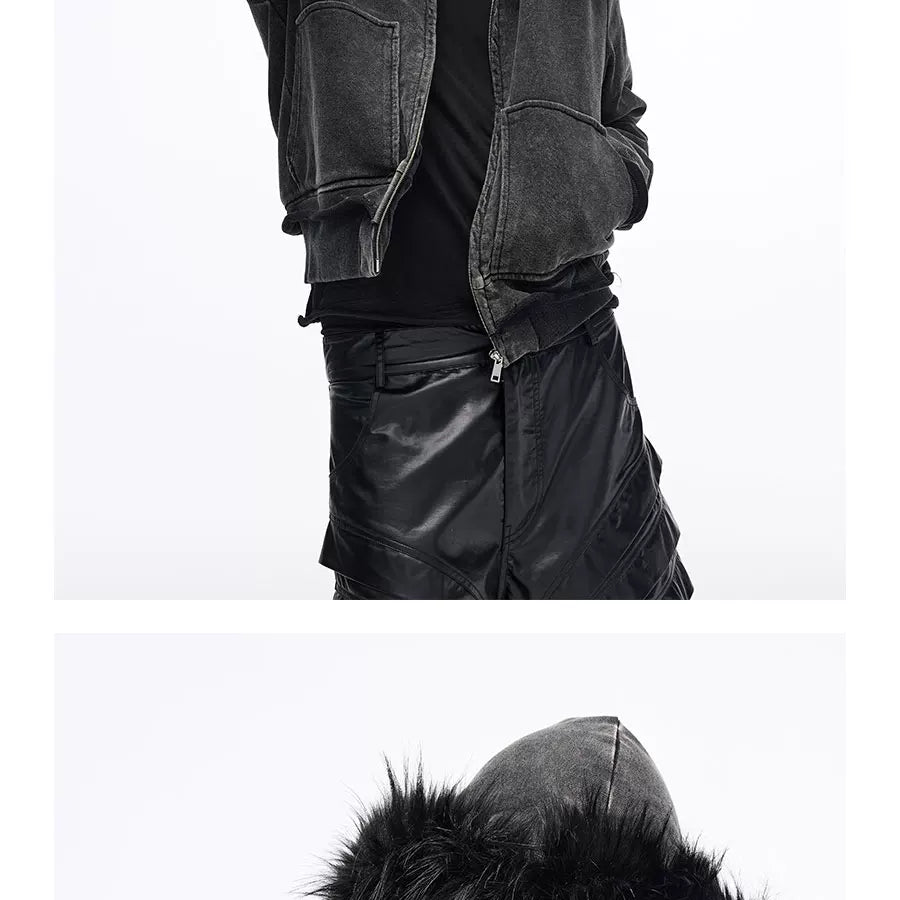 Men's Vintage Detachable Fur Hooded Jacket