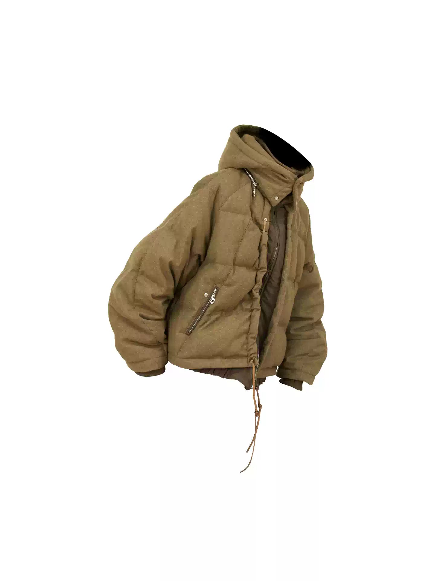Layered Hooded Australian Wool Down Jacket