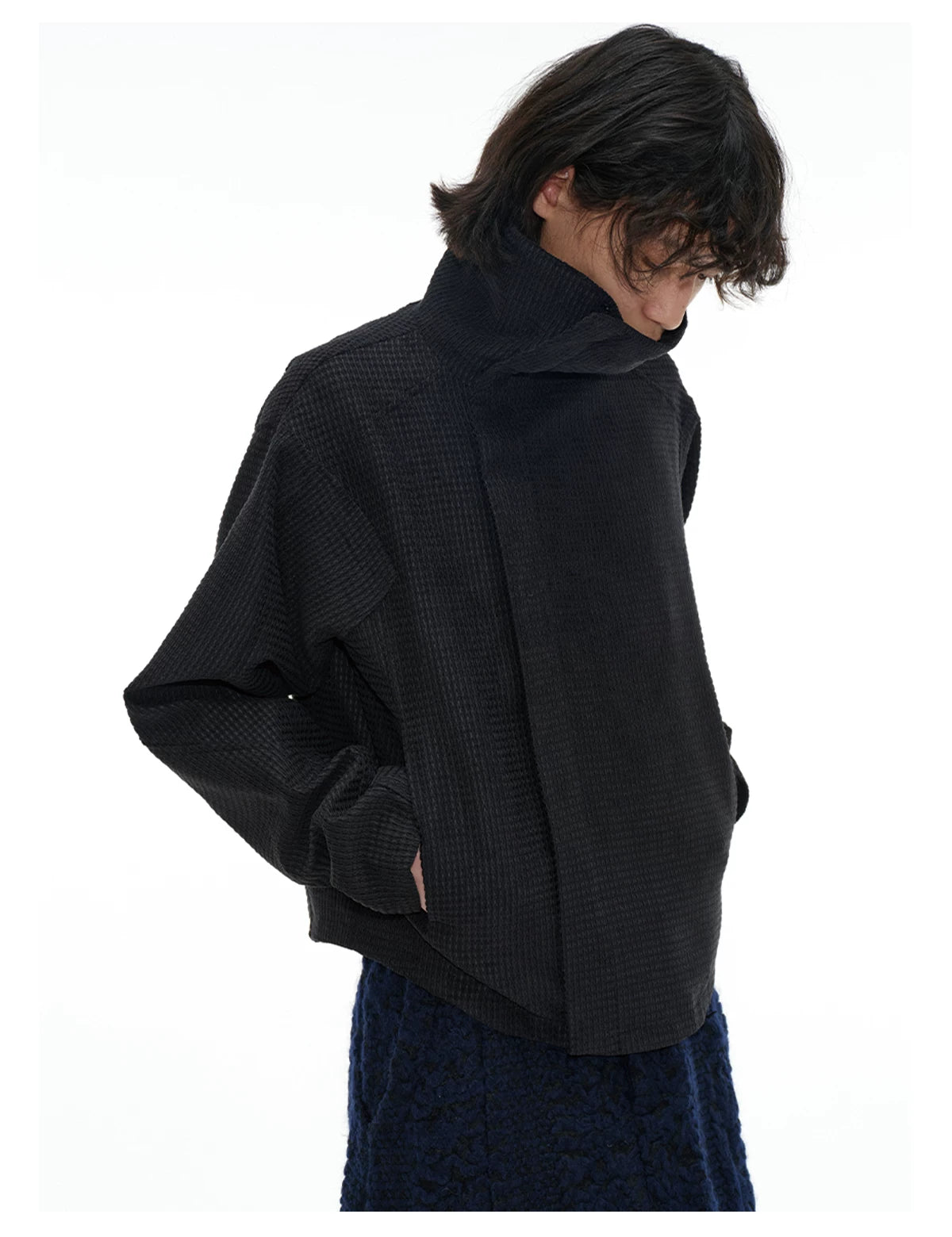 Jacquard Wide Lapel Asymmetric Zipper Jacket