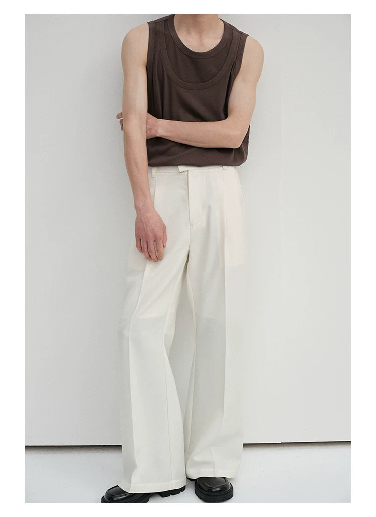 Waist-Adjustable Striped Flared Merino Wool Pants