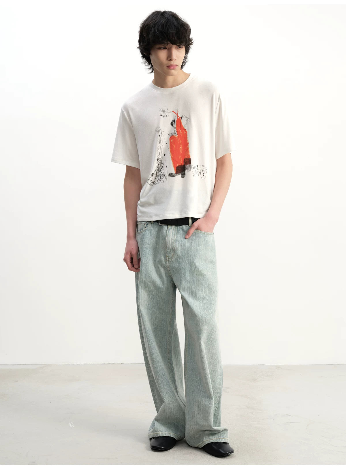 Light Blue Slub Straight Denim Jeans