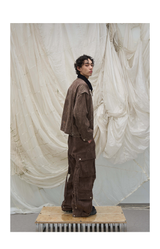 Washed Pleated Adjustable Strap Parachute Pants