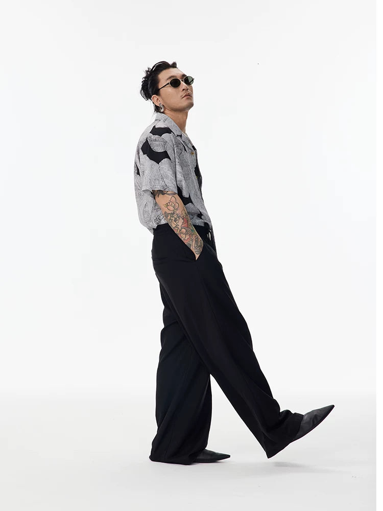 Sketch Print Hawaiian Cuban Collar Shirt
