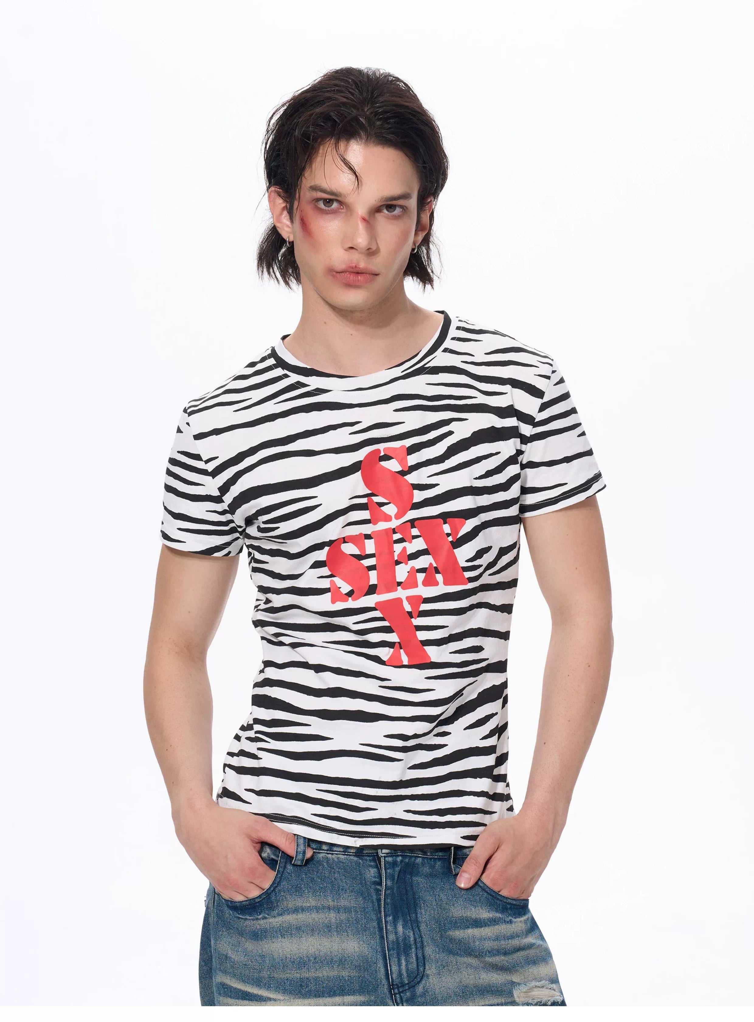 Zebra Print Letter Graphic Crew Neck Tee