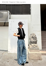 Wide Leg Cuffed Washed Jeans
