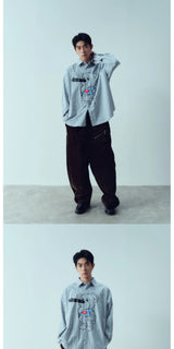 Retro Plaid Pinocchio Bear Print Shirt