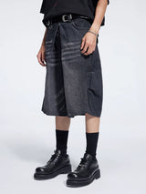 Special Waistband Tailored Washed Denim Shorts