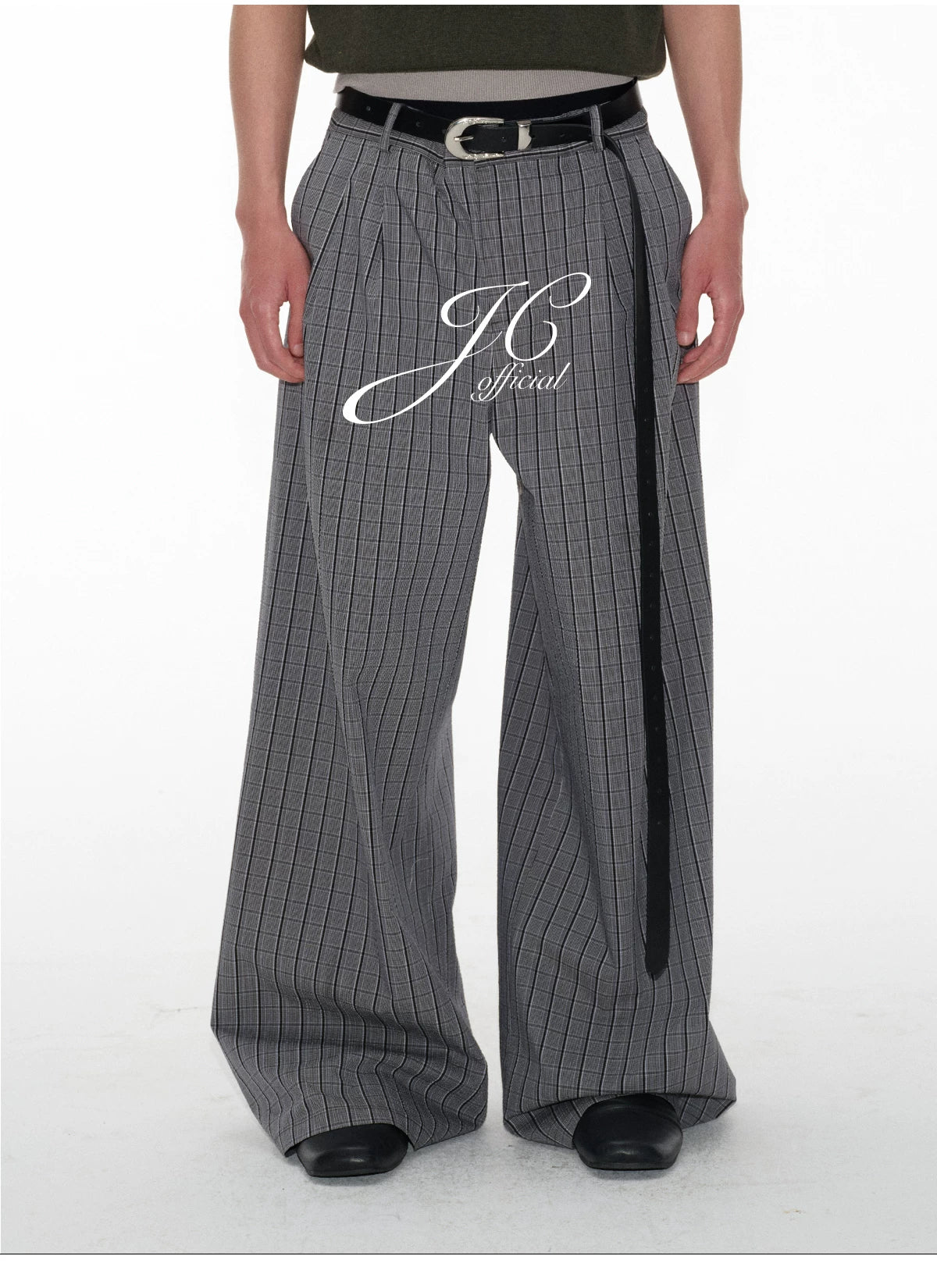 Plaid Pleated Wide Leg Pants