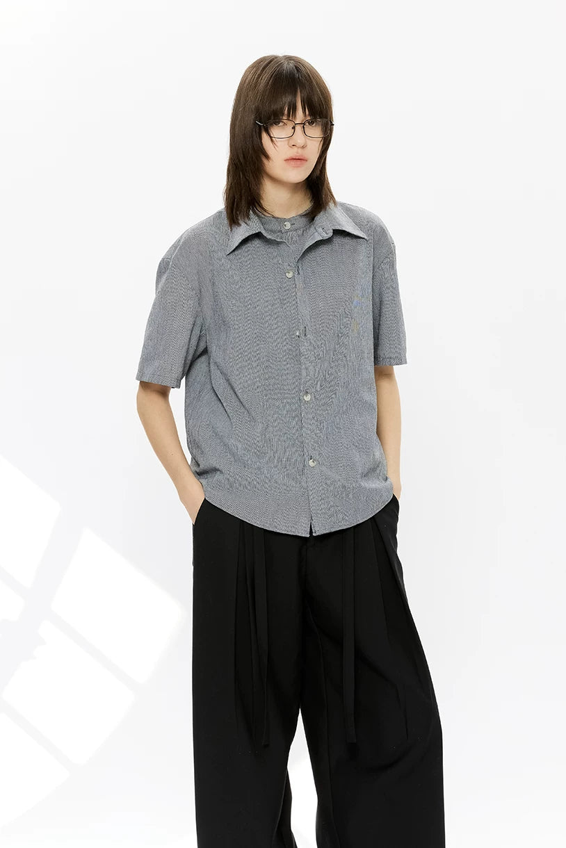 Men's Double-layered Short-sleeved Plaid Linen Shirt