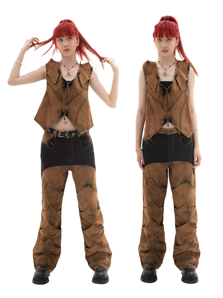 Men's Washed Punk Straight Jeans