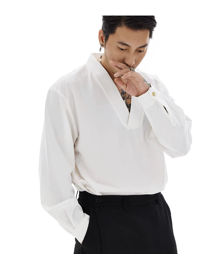 Loose V-Neck Pullover Shirt