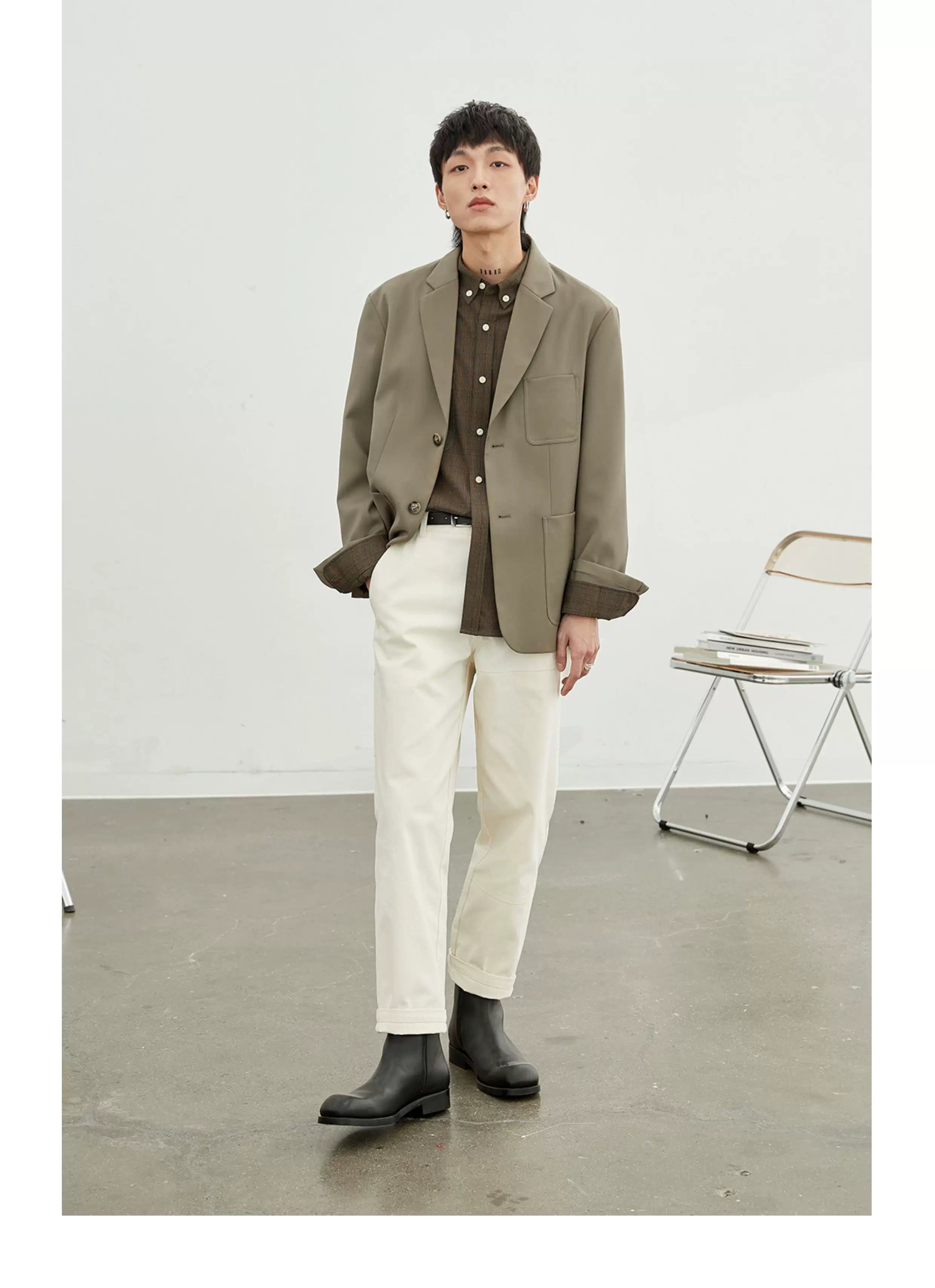 Vintage Herringbone Elastic Waist Cargo Pants