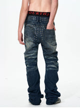 Men's Ice Blue Distressed Curved Jeans