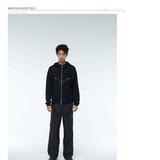 Two-Tone Cross Zip Hooded Turtleneck Cardigan
