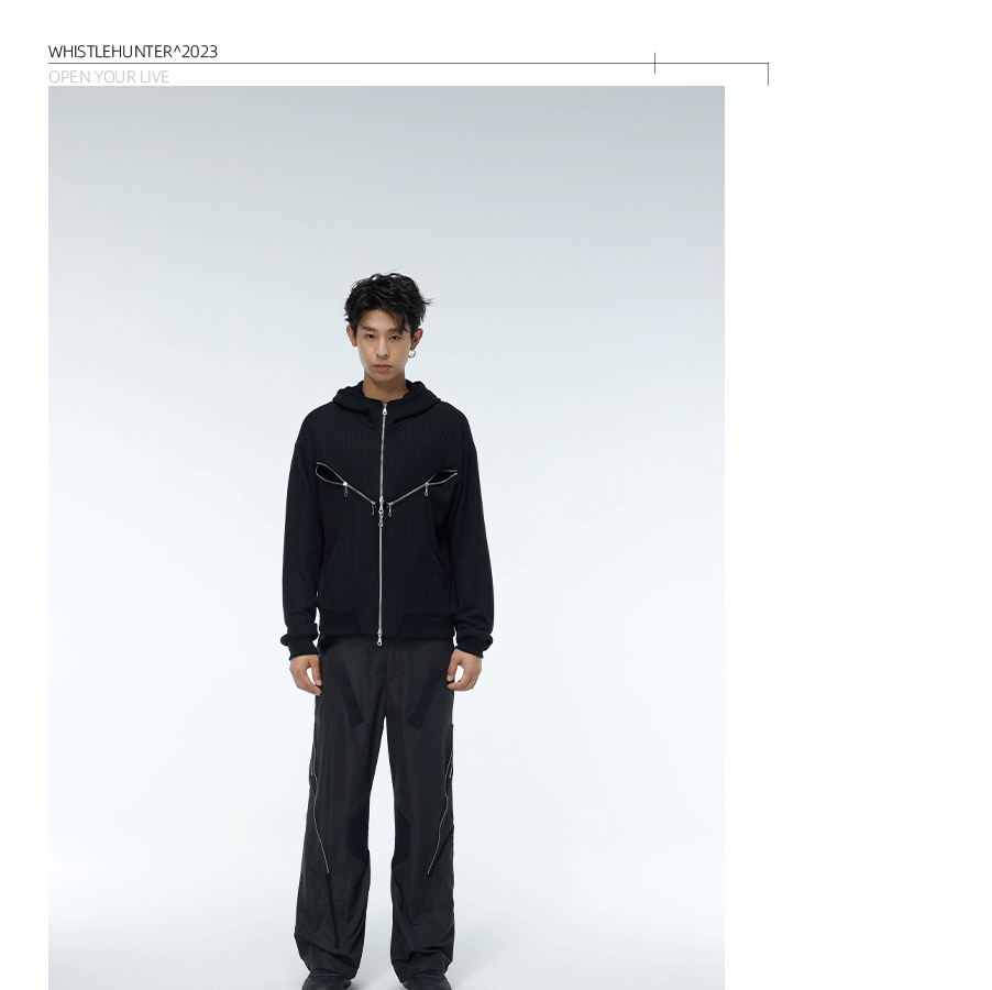 Two-Tone Cross Zip Hooded Turtleneck Cardigan