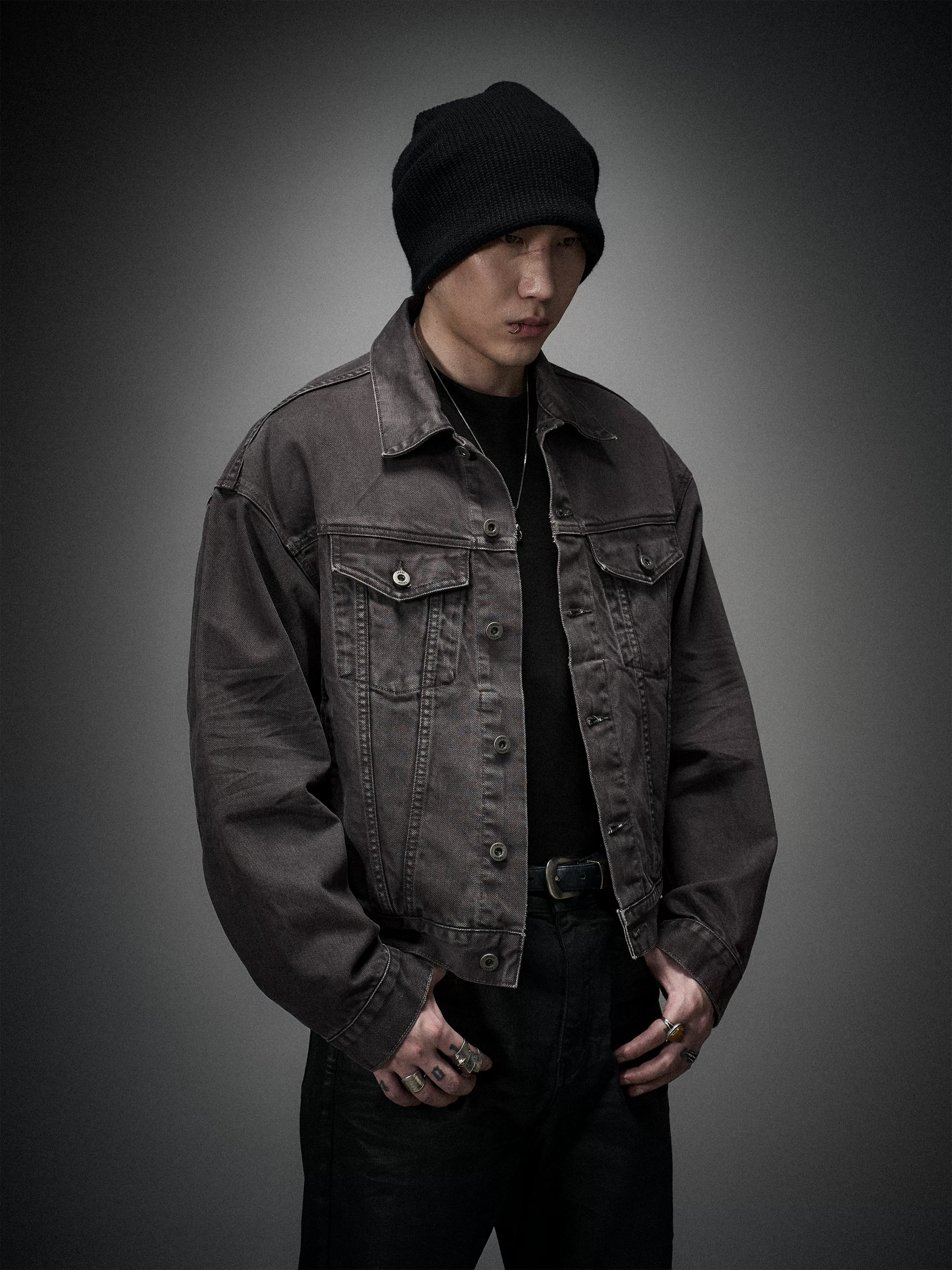 Washed Grey Boxy Denim Jacket