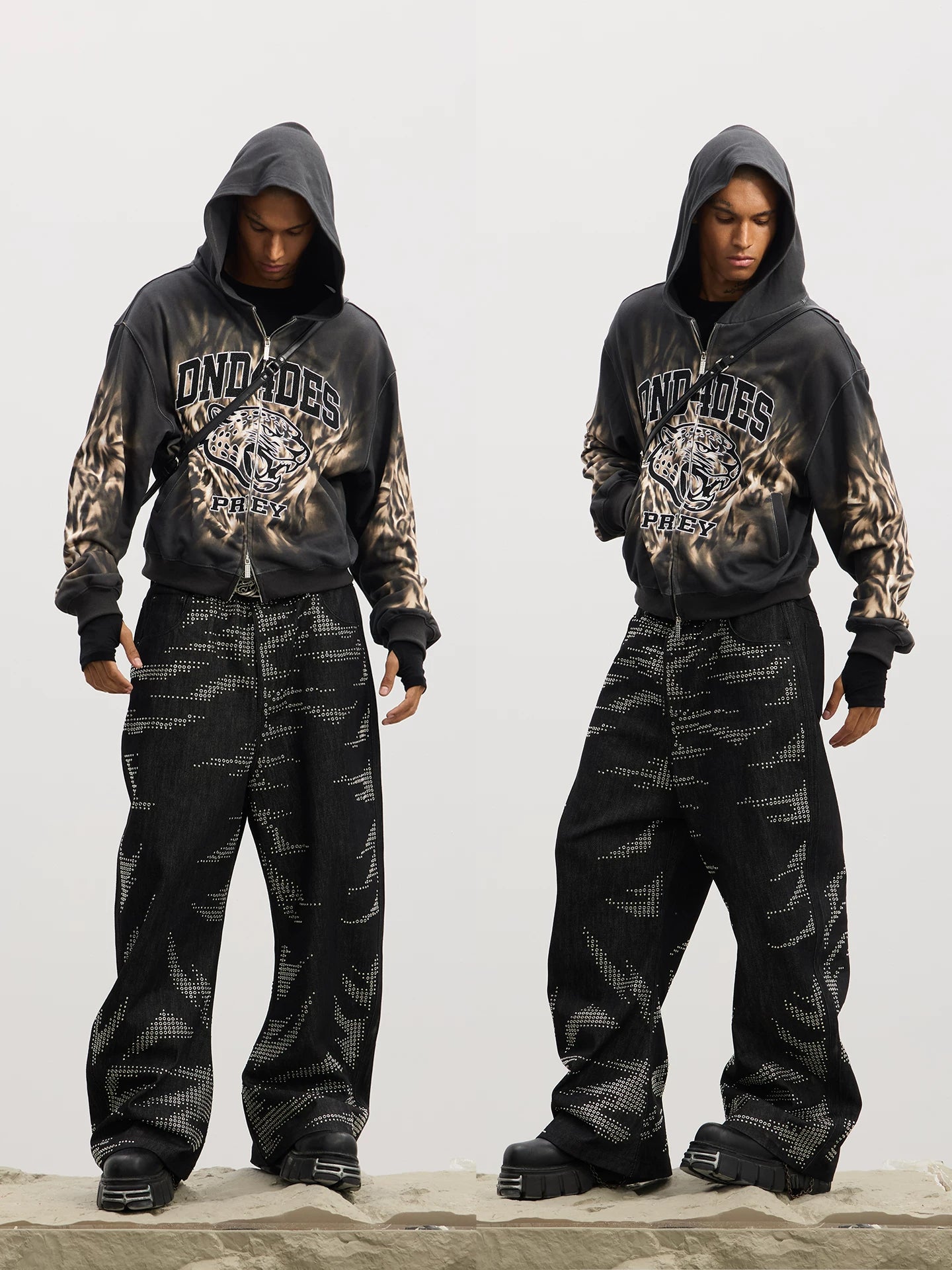 Leopard Embroidered Dual Zip Boxy Hoodie