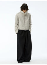 Fitted Two-tone Grid Fur Collar Jacket