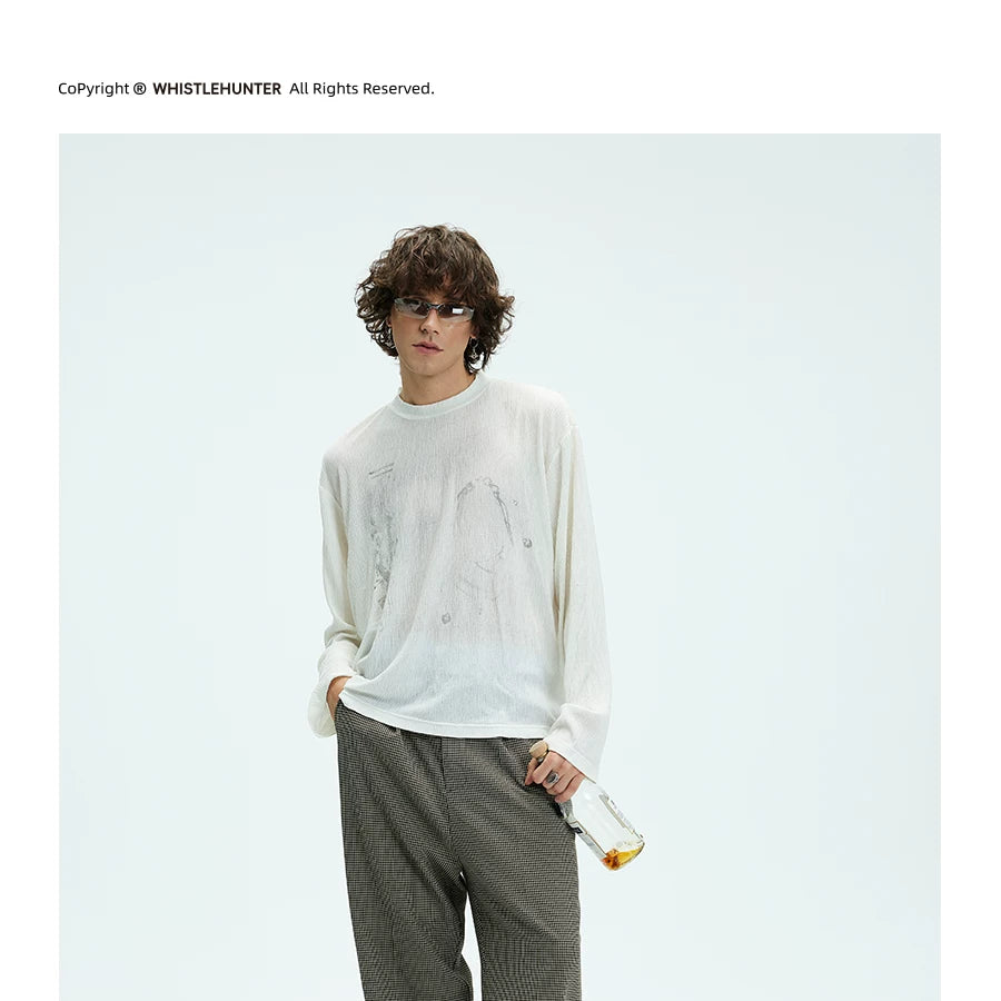 Vintage Printed Loose Sheer Cotton Tee