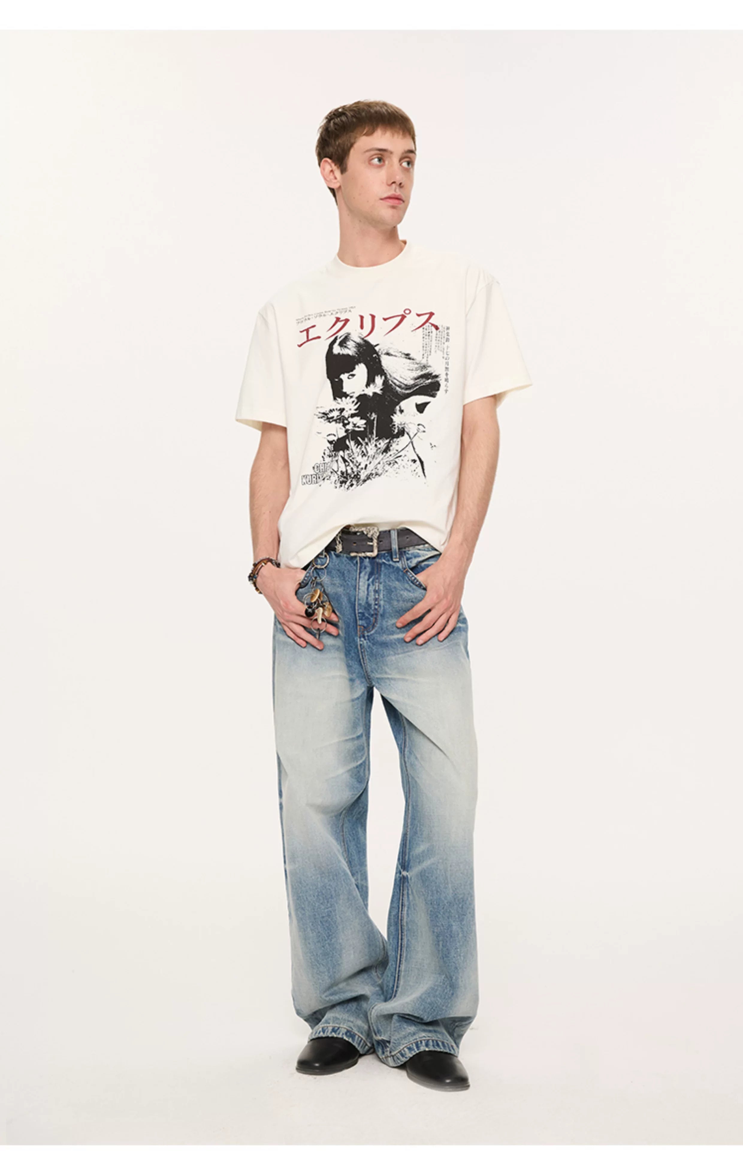 13oz Washed-Whiskered Cream Blue Straight Jeans