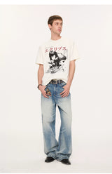 13oz Washed-Whiskered Cream Blue Straight Jeans