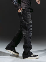 Flared Washed Distressed Patchwork Jeans